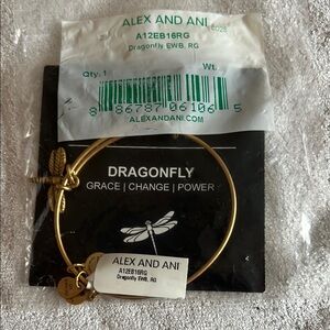 NWT Alex and Ani Gold Dragonfly Bracelet